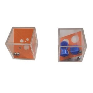 Vintage Dexterity Puzzle Cubes Set of 2 Clear Acrylic Orange Blue Skill Games